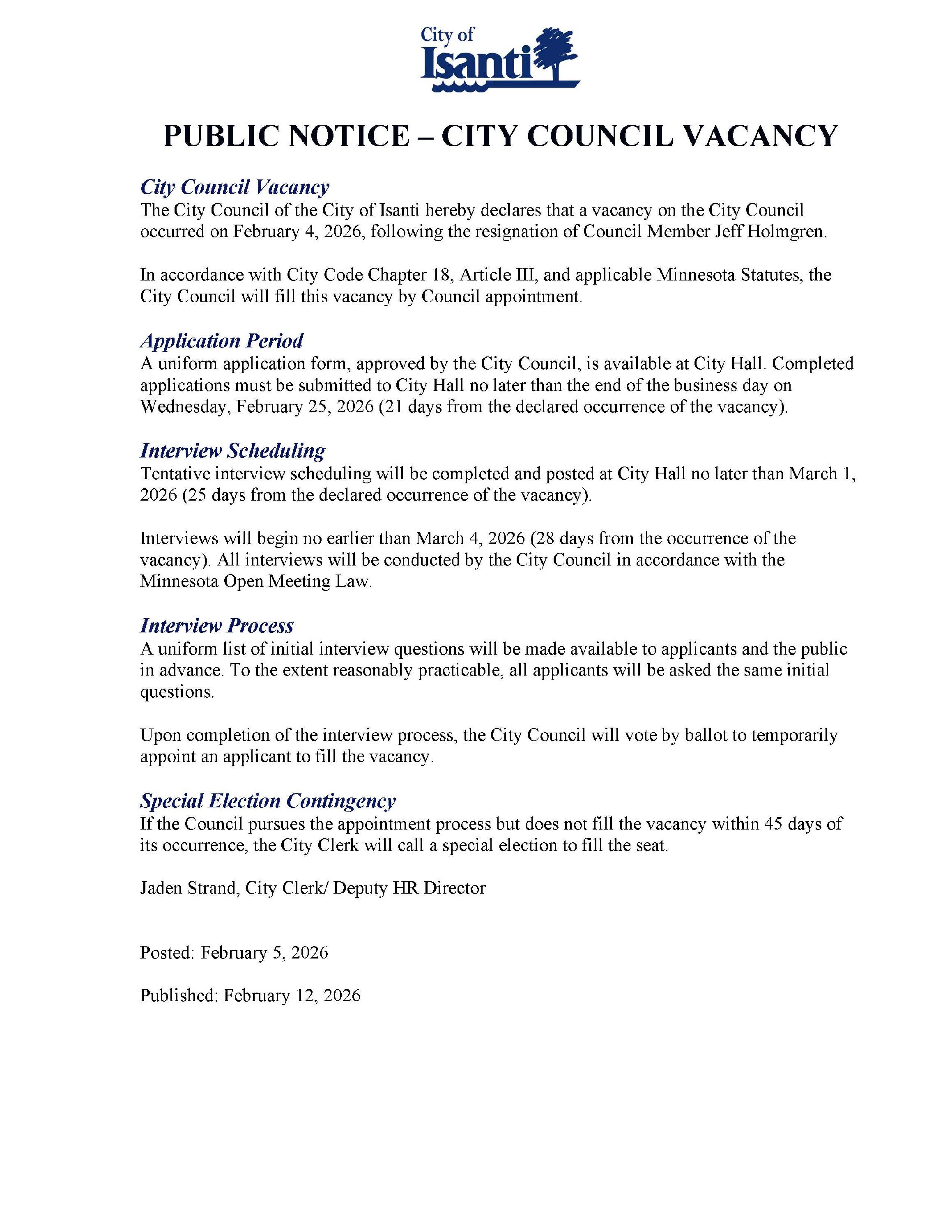 Public Notice - Council Vacancy